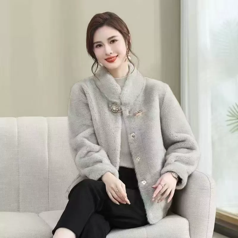 Женская зимняя шуба из искусственного норкового меха среднего и пожилого возраста, стильное утолщенное новое осенне-зимнее модное пальто с воротником-стойкой.