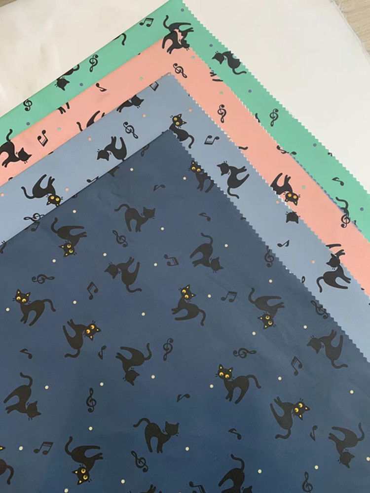 印花皮膜防污防水黑猫咪图案印花面料