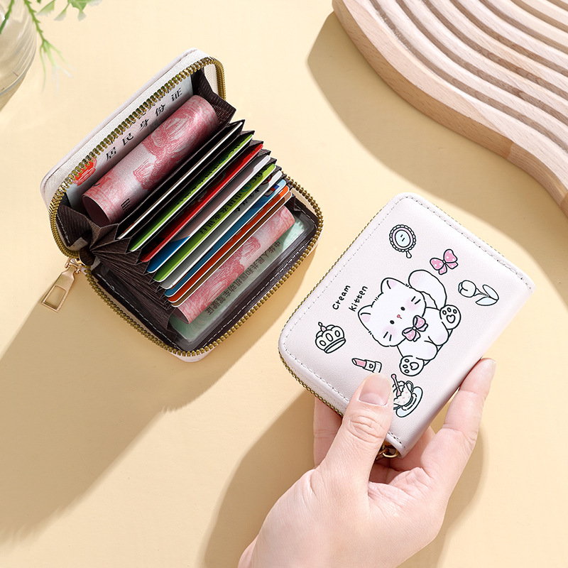 Bolsa de tarjetas de cremallera de dibujos animados transfronterizos bolsa de órgano de cremallera encantadora bolsa de tarjetas anti-magnéticas multi-posición bolsa de certificados