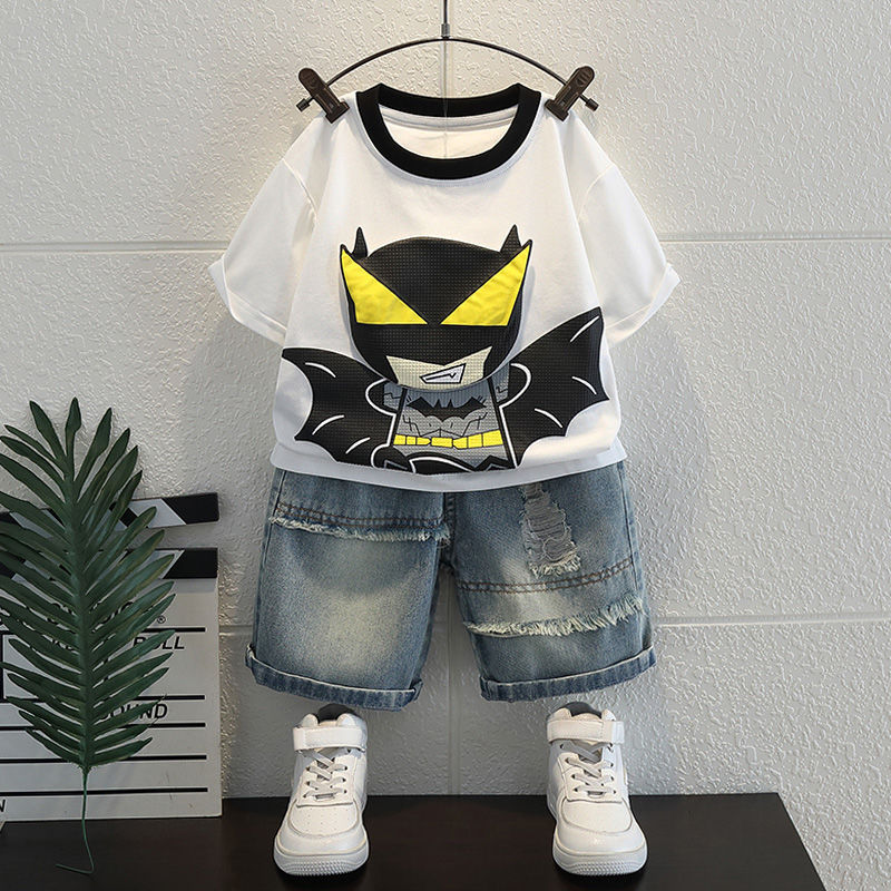 Boys Summer Set 2024 New Fashionable Baby Short Sleeve Clothes Children's Summer Thin Batman Two-Piece Set