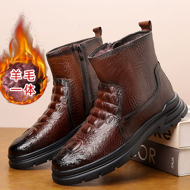 Мужская зимняя обувь натуральная кожа высокая повседневная мужская хлопчатобумажная обувь теплая шерстяная короткая сапоги снегоступы мужская бархатная утолщение на открытом воздухе