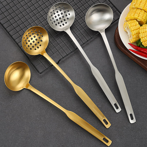 304 Stainless Steel Soup Spoon & Hot Pot-Specific Strainer Set, Home Use – Gold-Plated Soup Ladle & Commercial-Grade Large Spoon
