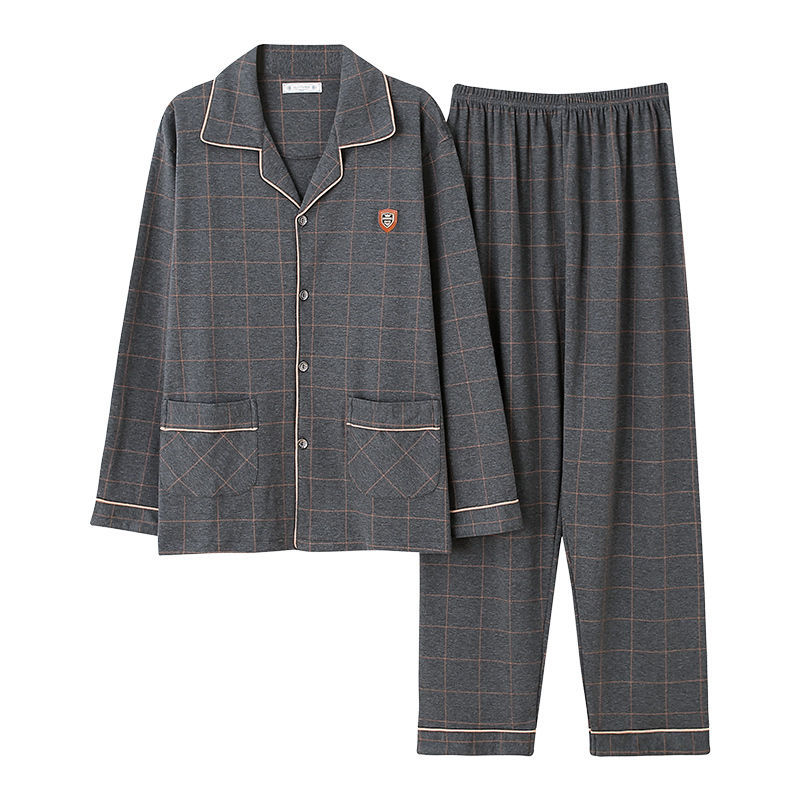 Pijamas de hombre primavera y otoño 100% algodón manga larga más tamaño fino Otoño e Invierno traje de desgaste para el hogar