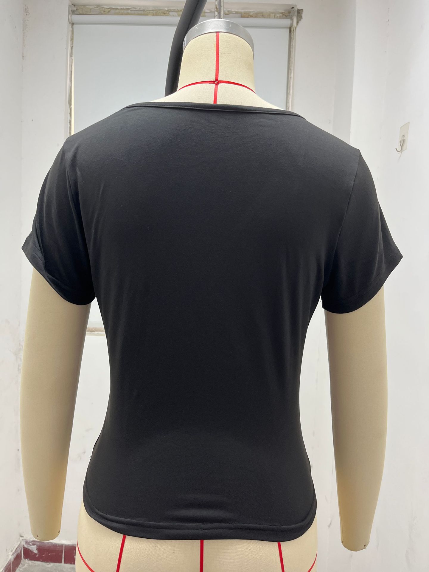 Women's Slim Fit T-Shirt Deep V Neck Solid Color European American Style Fashion Top for Spring Summer_ecoleips.com