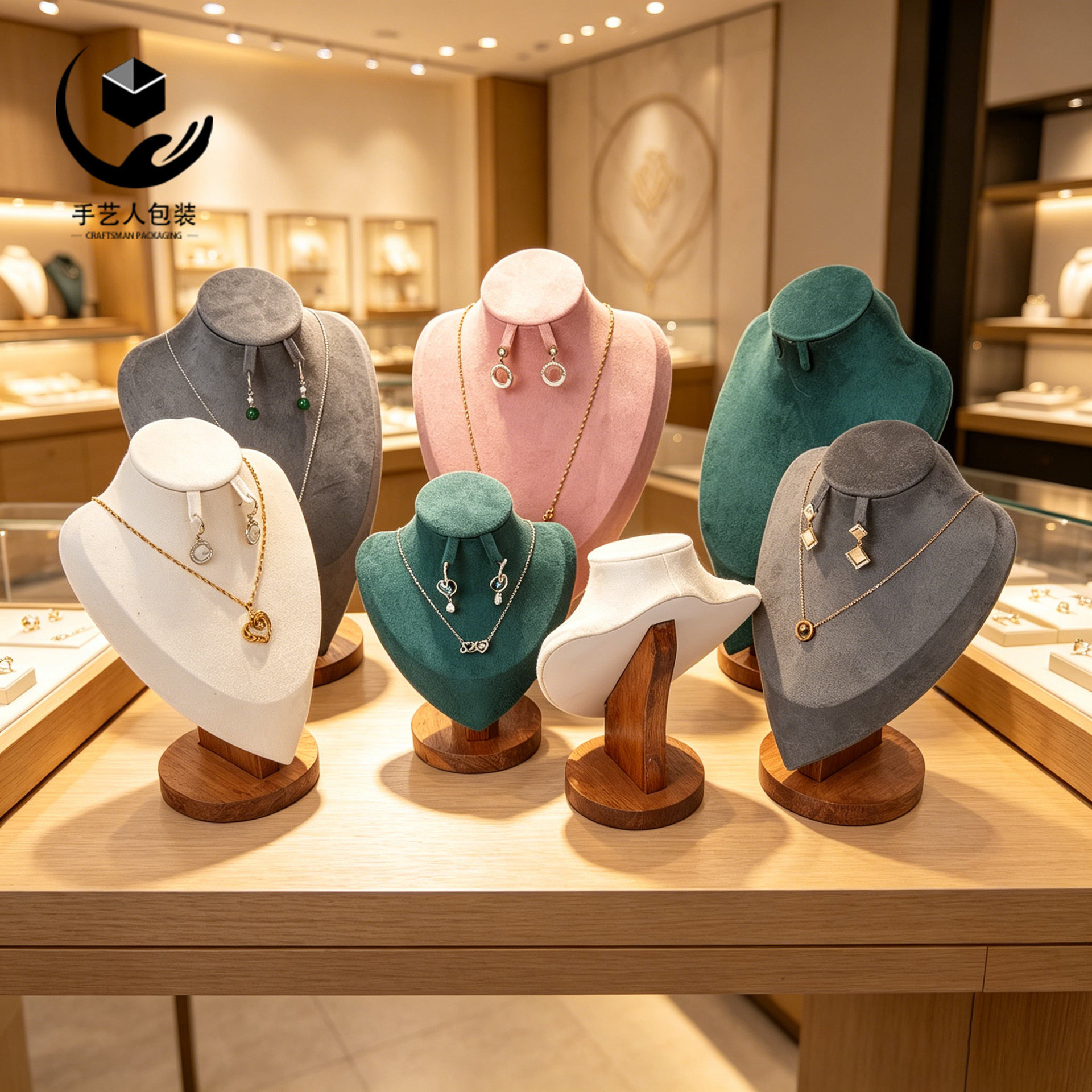 Exhibidor de Joyas con Busto para Collar de Madera para Mostrador de Joyería image 1