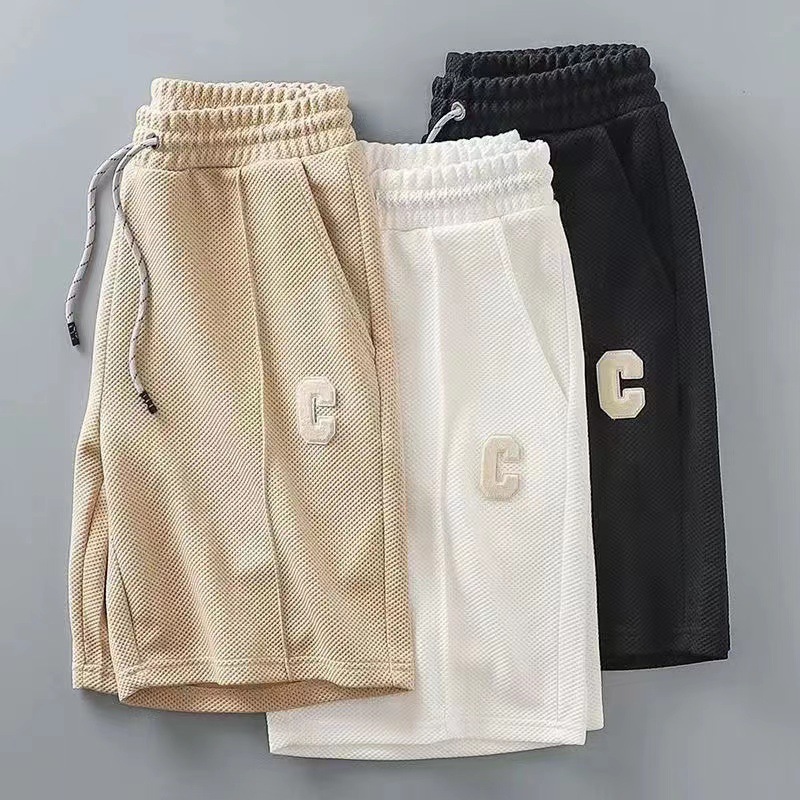 Shorts Waffle para hombres, verano, todo fósforo, estilo de Hong Kong, nueva tendencia, transpirable, deportes, hombres de moda, rectos, casuales y cómodos
