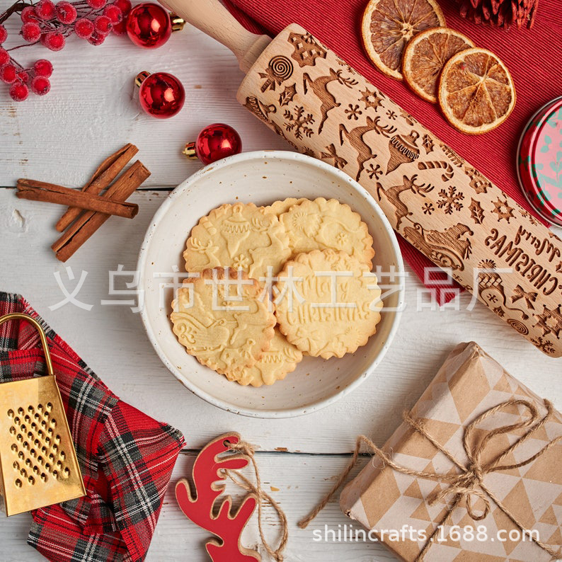 Santa Claus patrón de Navidad Rolling pin grabado láser Rolling PIN de madera en relieve Rolling pin regalo de Navidad image 3