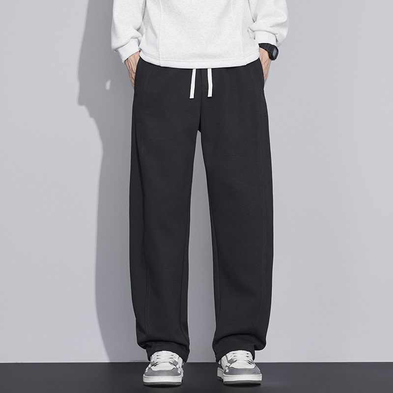 2025 nuevos pantalones de cintura elásticos de cuerda de tracción para hombres de otoño retro americano pantalones casuales sueltos pantalones rectos image 1