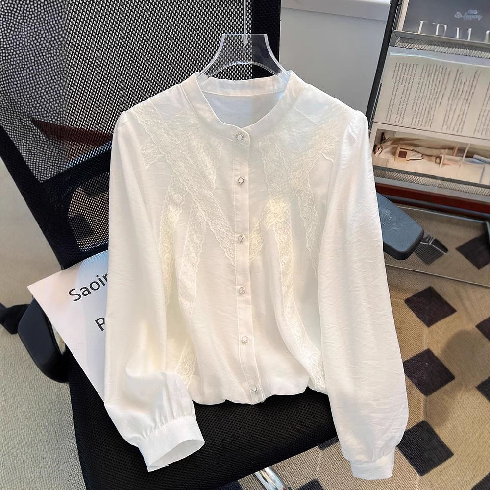 Fashionable Long-Sleeve Shirt for Women 2026 Spring/Summer New Stylish Slim-Fit Design Versatile Youthful Patchwork Blouse Top