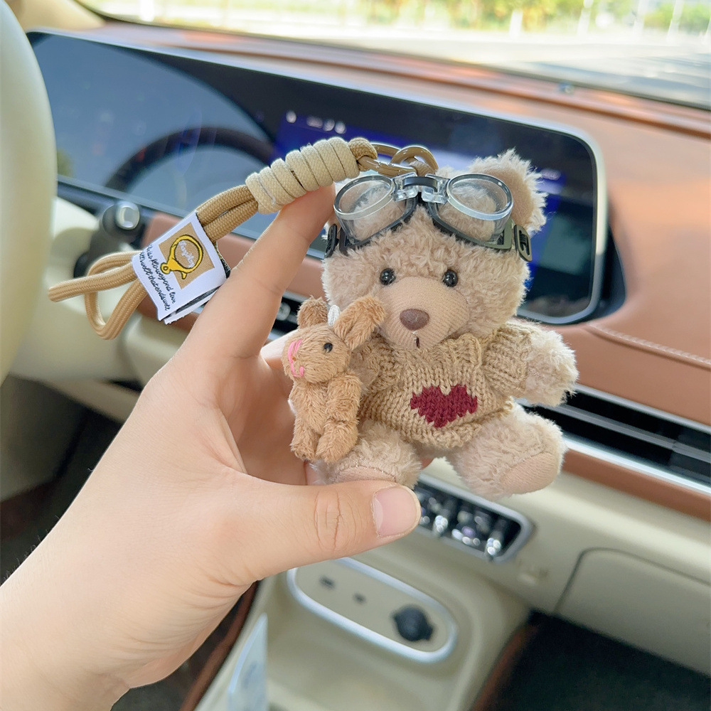 Red popularidad de aire de oso llavero de dibujos animados de alta calidad muñeca de peluche lindo bolso colgante llave del coche mujer