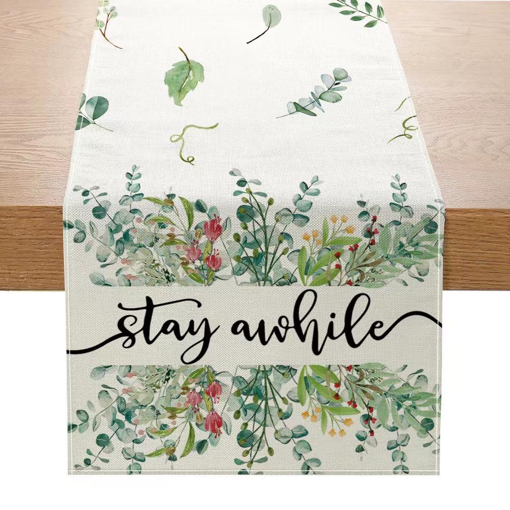 Nórdico verde planta serie impresa corredor de mesa Lino hogar decoración mesa de café tela decorativa Amazon image 10
