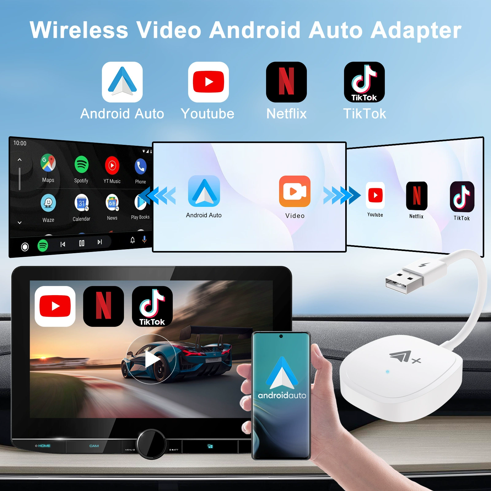 Новый беспроводной CarPlay Android Auto ресивер, оригинал, совместимый с CarPlay, HD видео
