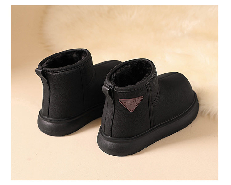 Bốt đi tuyết nữ da lì lót lông giữ ấm, đế cao 3-5 cm — màu đen chi tiết 26