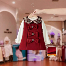 公主两件套女童洋气红色秋冬套装儿童背心连衣裙宝宝拜年加绒裙子