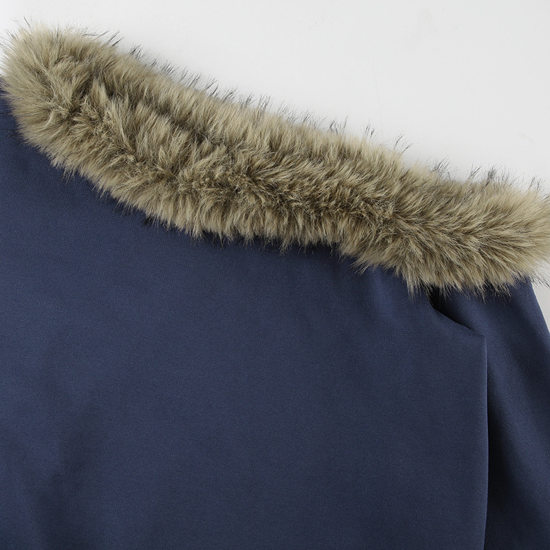 Street Furry Stitching Personality Diagonal Collar Loose Sweatshirt Sexy Sexy off Shoulder Casual Long Sleeves