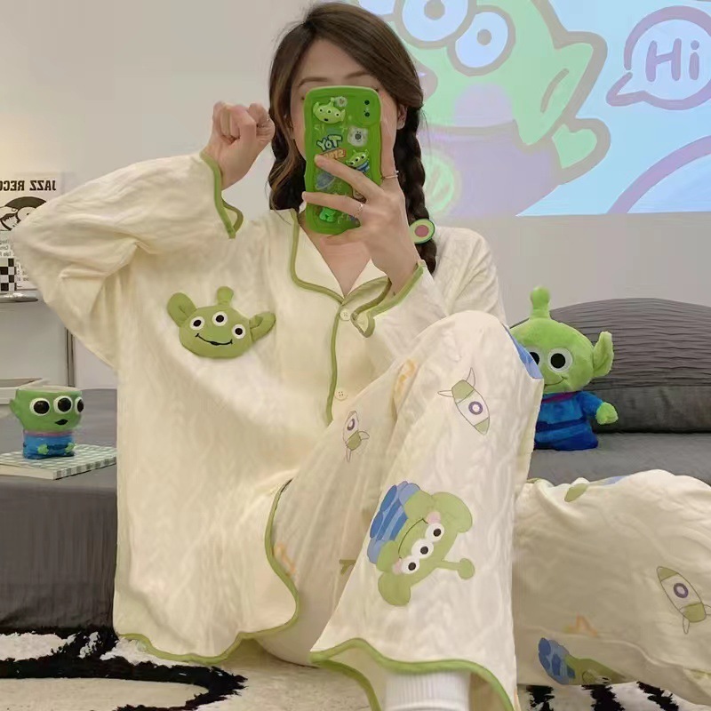 パジャマ女子春秋タイプ2025長袖ネット紅風秋紫大サイズゆるい家庭服セット秋冬|undefined