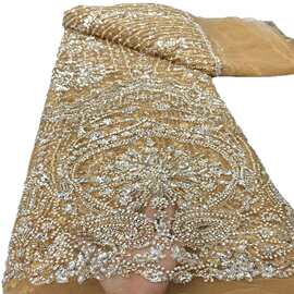 奢华重工珠管泡珠绣亮片布料时尚女装礼服舞台服布面料beads lace