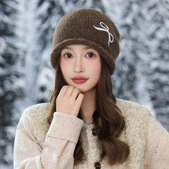 帽子女秋冬毛线帽韩版新款甜美可爱蝴蝶结冷帽百搭护耳保暖针织帽