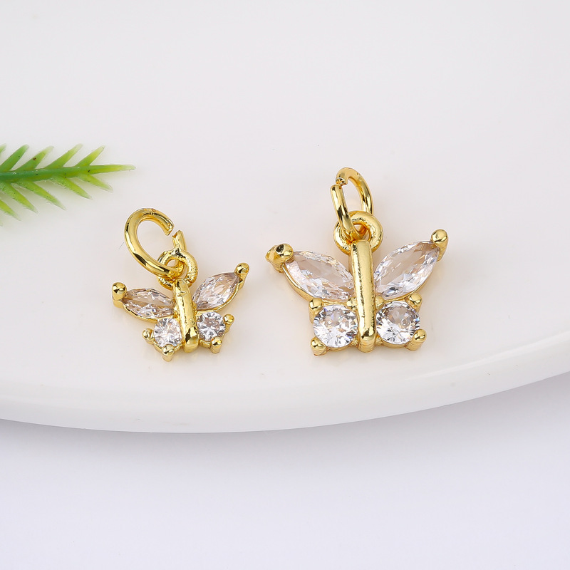 18K Gold-Filled Color-Preserving Micro-Paved Zircon Small Butterfly Pendant Single Hanging Bow DIY Bracelet Jewelry Accessories Earrings