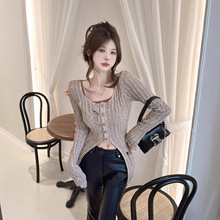 复古风韩版辣妹镂空破洞针织衫秋冬新款设计开衫修身ins长袖上衣