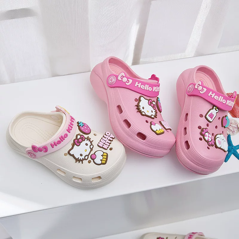 Hello Kitty, детские шлепки-скользящие, летние нескользящие тапочки для дома, мультяшные пляжные туфли