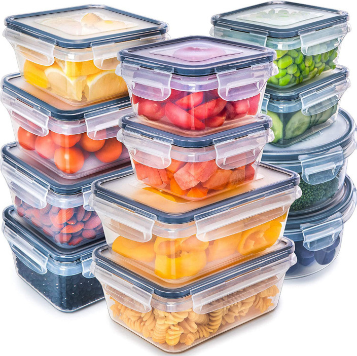 Transfronterizo 26 piezas de paquete de almacenamiento sellado caja de almacenamiento de plástico contenedor de refrigerador con cubierta caja de almacenamiento transparente a prueba de fugas