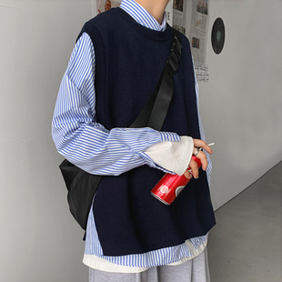 Sweater Knitted Vest Men's Spring and Autumn Korean Fashionable Sleeveless Waistle Vest Hong Kong Style Fashionable Brand New Style Handsome Cardigan Jacket