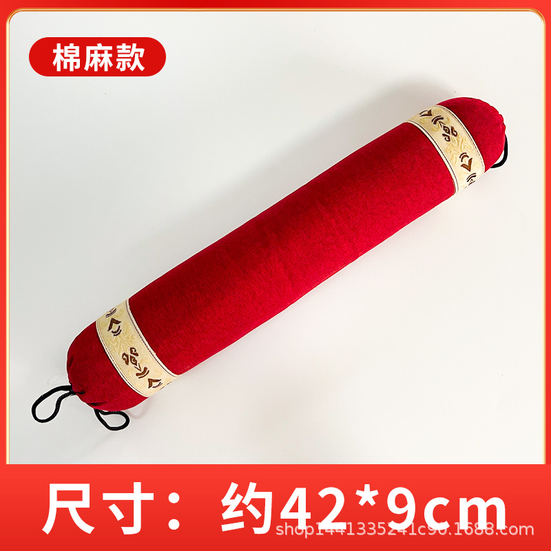 Cotton and linen red cylindrical pillow (800g+-)