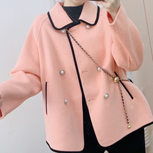 清仓秋冬撤柜减龄温柔双排珍珠扣短款百搭韩版澳毛大衣011/i3