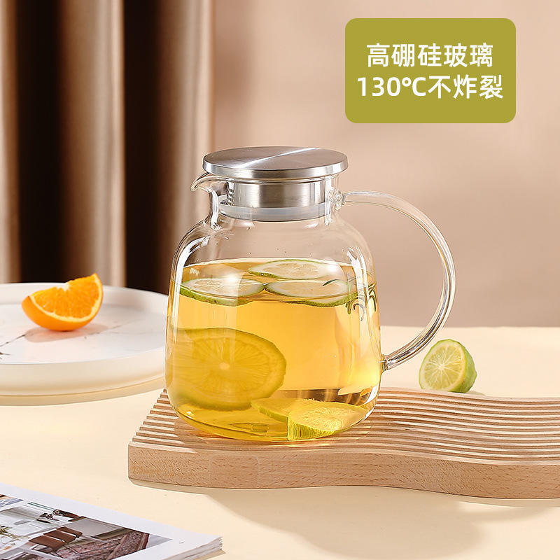tetera de agua fría de vidrio tetera de agua fría doméstica resistente a altas temperaturas taza de agua fría resistente al calor a prueba de explosiones de gran capacidad tetera de té abierta fría image 11