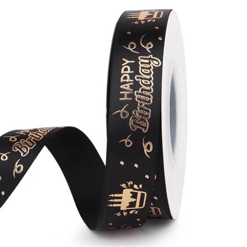 Cinta de 2 cm con estampado 3D de feliz cumpleaños en lámina dorada, en stock, para decoración de pasteles, accesorios de embalaje al por mayor