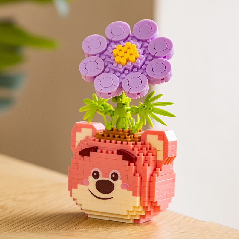 Bloques de construcción compatibles altos girasol plantas suculentas en maceta flores eternas Qixia regalo de San Valentín