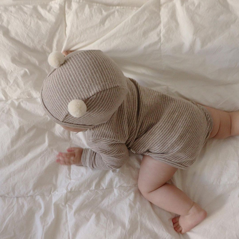 2025 Spring Korean Children's Clothing Baby Striped Romper Infant Jumpsuit + High-Waisted Belly Protection Pants Set