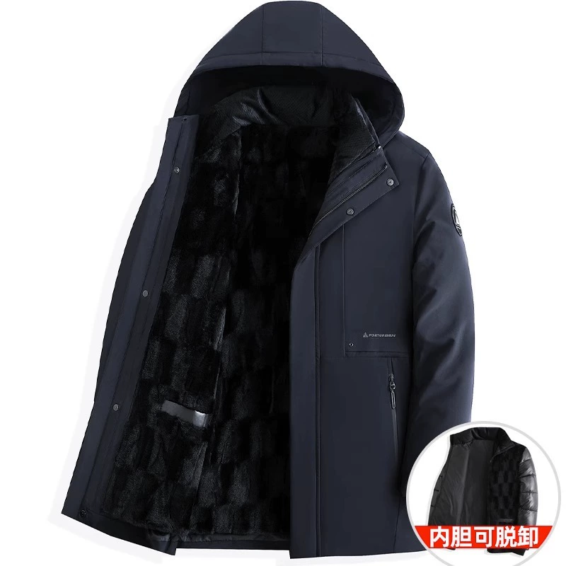 Сняемый внутренний вкладыш Зимняя куртка плюс бархат утолщение Мужская теплая хлопчатобумажная куртка Pike хлопок бизнес-повседневная хлопчатобумажная одежда зимой