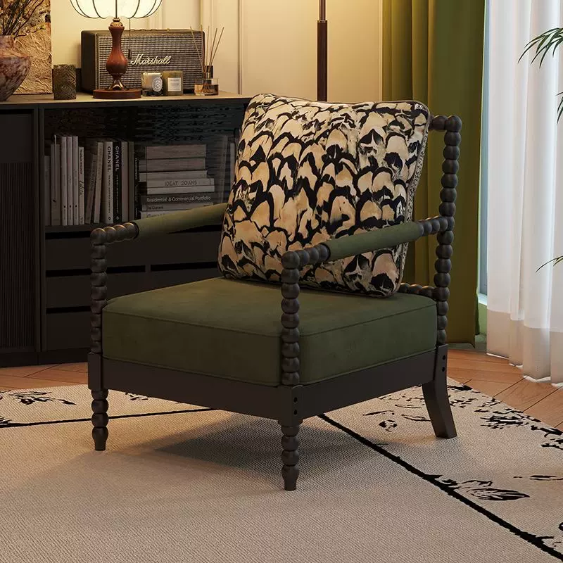 美式简约复古沙发椅中古风法式高级感客厅休闲实木单人椅沙发椅
