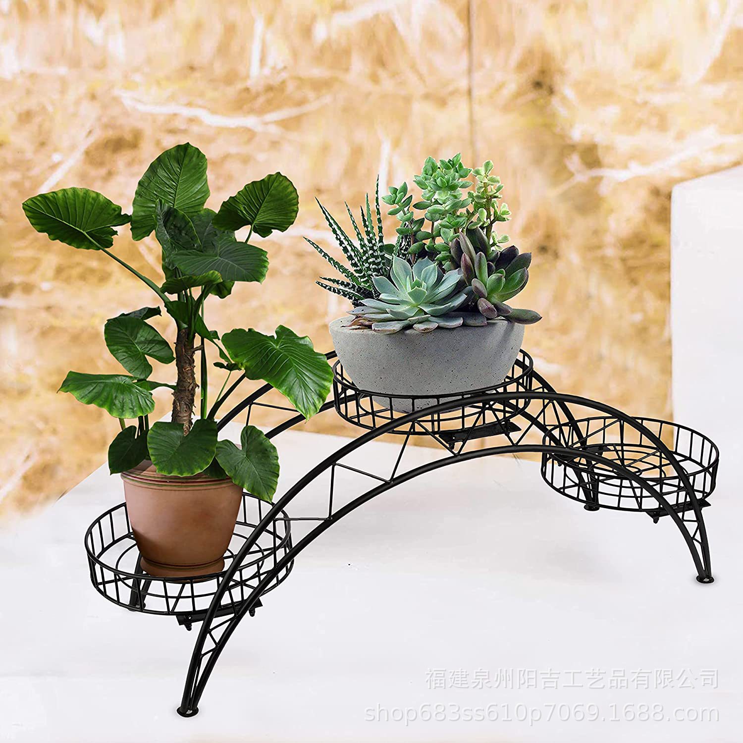 植物支架 3 层植物支架室内锅架锻铁花盆架