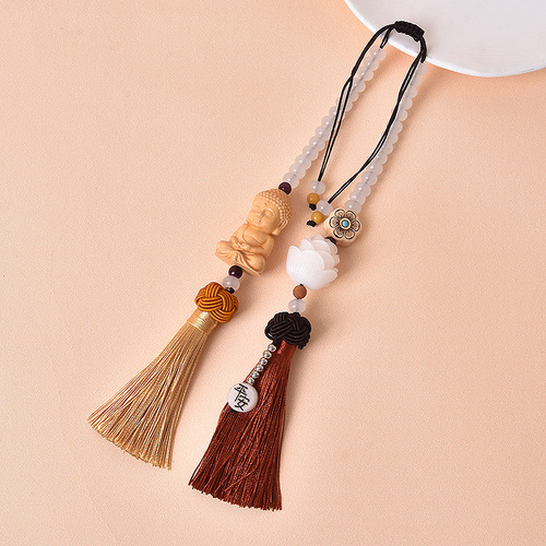 Boxwood beadle auto accessories vehicle safety Buddhist rearview mirror car hanging ornaments inside lotus double ear pendant furnishing articles