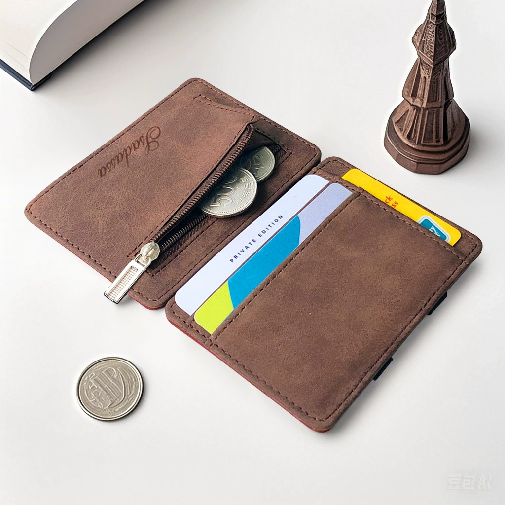 Matte thin wallet with zipper for students, card holder