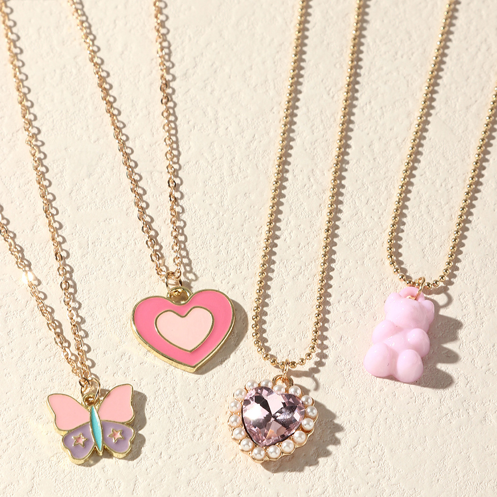 Necklace Butterfly Heart Bear Creative Round Bead Chain Necklace display picture 3