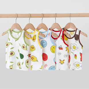 Baby's Small Vest Thin Pure Cotton Belly Protecting Boys and Girls Baby Boneless Sleeveless Newborn Half Back Top Summer Clothes