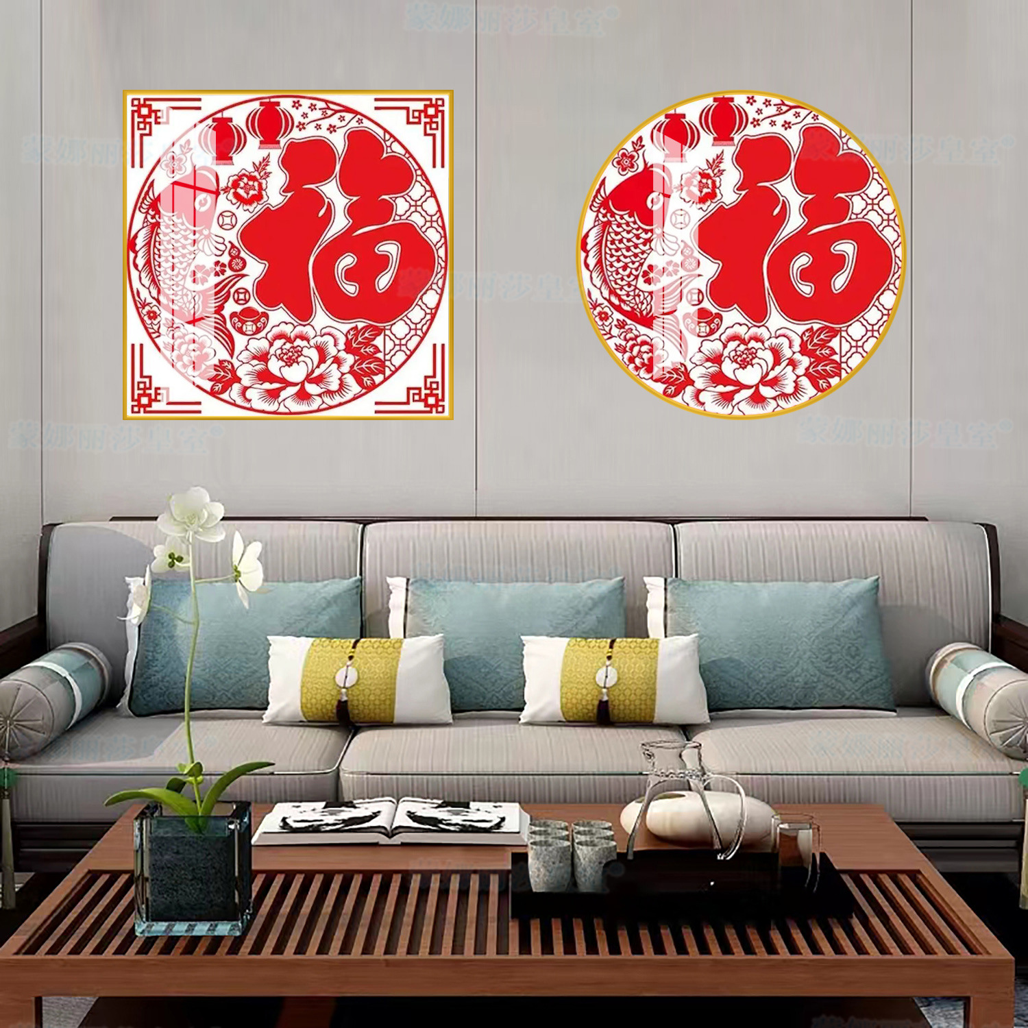 Bienes genuinos Monalisa Royal punto de cruz pescado Fuxin Chino pequeño redondo sala de estar hilo decorativo bordado dibujo-libre
