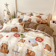 跨境外贸芦荟棉卡通风四件套床单被套床笠床上用品亚马逊批发代发