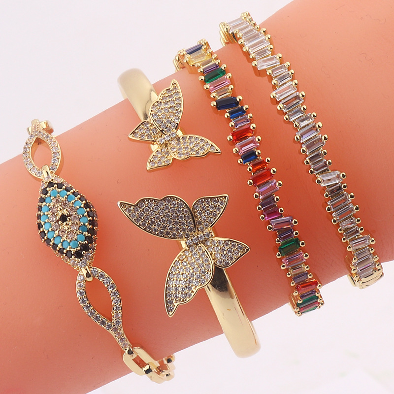 Fashion Devil's Eye Butterfly Copper Bangle Inlay Zircon Copper Bracelets display picture 5