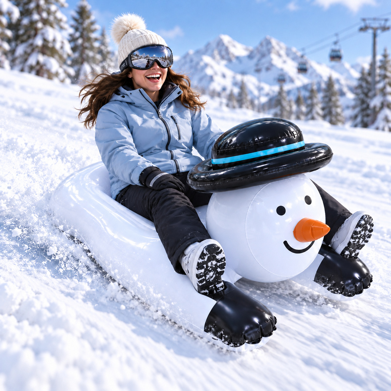 PVC inflatable snowman snow ring, thickened snow ring for children and adults, inflatable snow sled for winter outdoor play