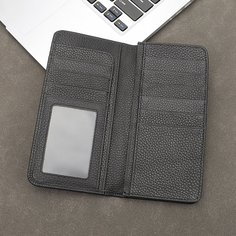 Men's wallet new retro texture long money clip ultra-thin leisure soft leather handbag multi-card slot card bag_voghion.com