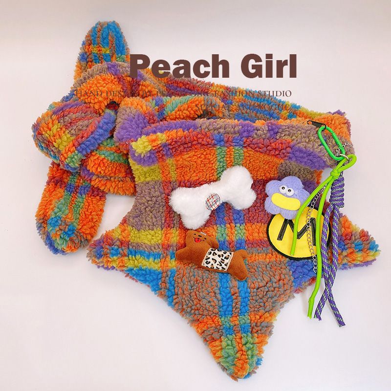 Peach Girl菱格羊羔毛单肩手提包秋冬少女大容量通勤包HD1148A05