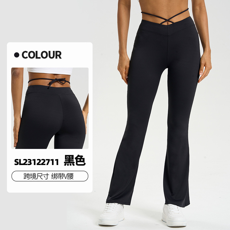 Nuevos pantalones de micro-yoga transfronterizos de mujer desnuda alta elasticidad V cintura correa adelgazante pantalones deportivos sueltos