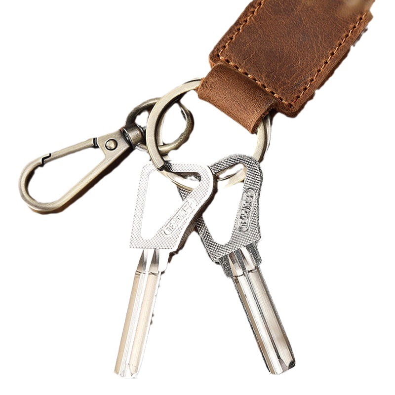 Lisa Genuine Leather Keychain Vintage Crazy Horse Leather Top Layer Cowhide Car Pendant Factory Wholesale·Key Case