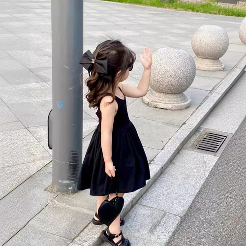 Summer  European and American Style Girls' Elegant Backless Cross-Shoulder Beach Tank Dress Retro Subtle Heartbeat Backless Dress