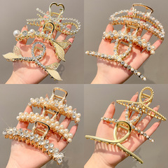 Popular star large water drill high-end hair clip for women claw hair shark clip at the back of the head hair clip Korean clip